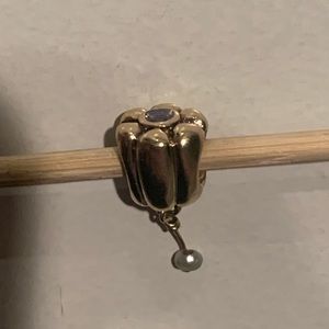 Pandora 14K solid Gold Lavender CZ Pearl Dangle